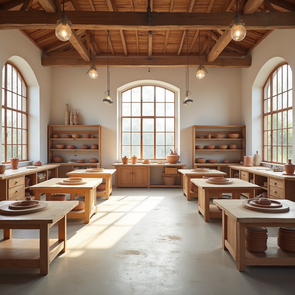 Intérieur lumineux de l'atelier de poterie Belle Provence
